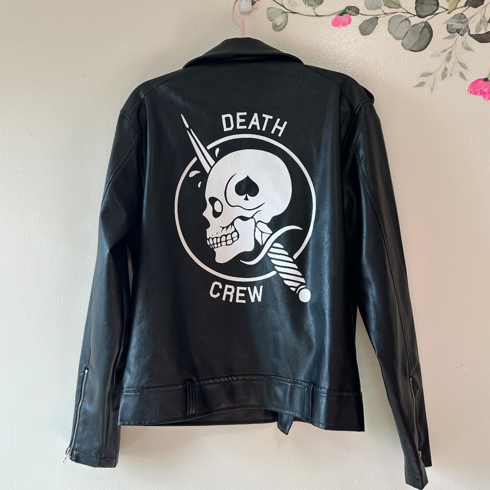 Ruckus Apparel Death Crew Vegan Leather Moto Jacket, Black, Medium